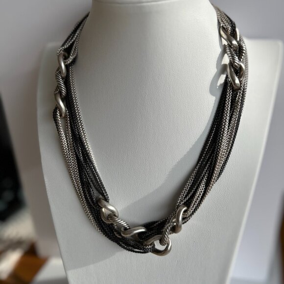 David Yurman 41” Silver & Blackened Multi-Strand Curb Chain Necklace - Picture 5 of 16
